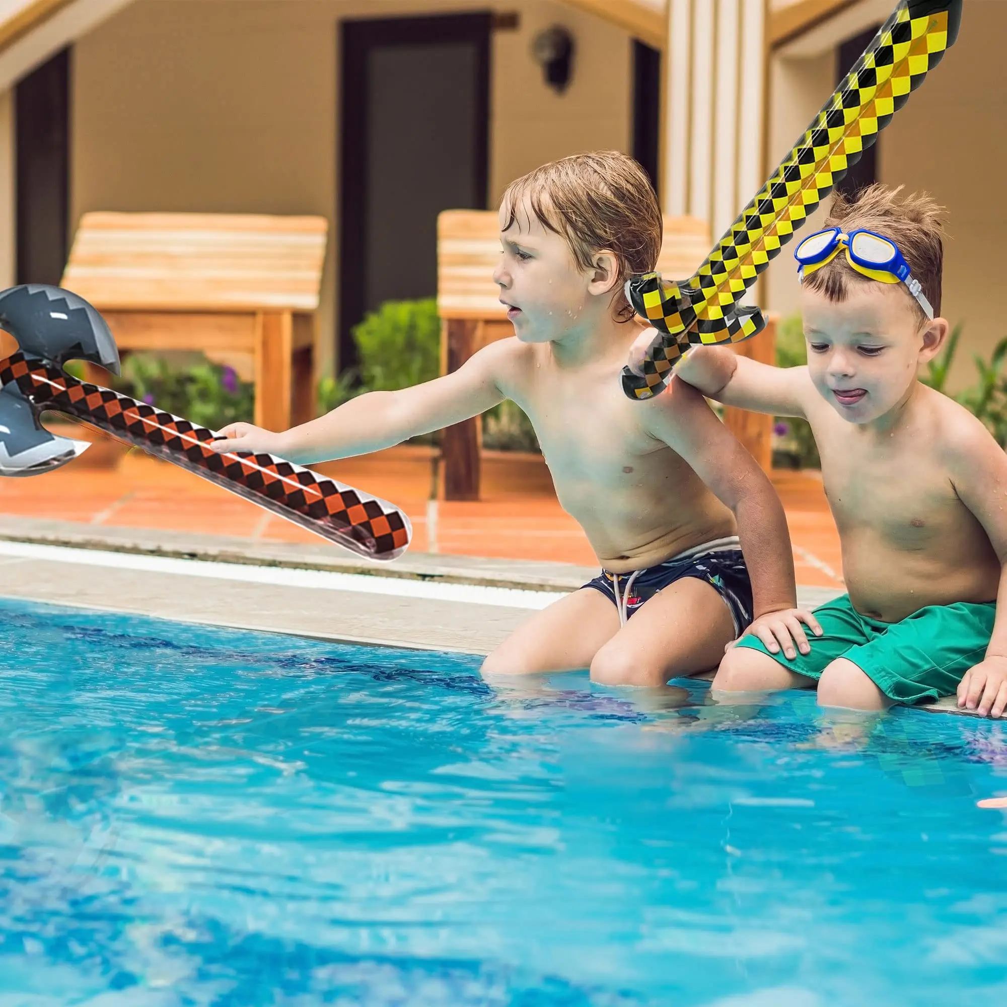 10 قطع نفخ الفأس بكسل الحرفية السيوف نفخ السيف للبنين بنات هالوين كرنفال لوازم الحفلات