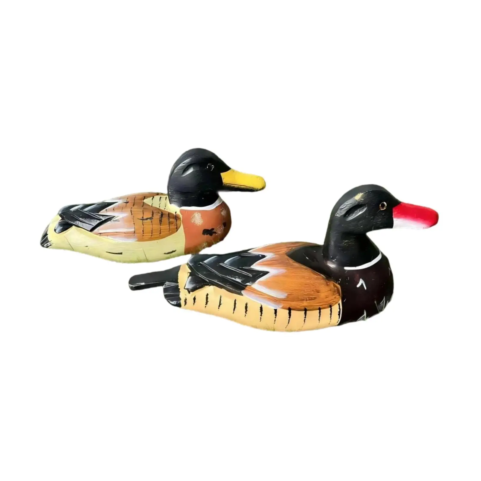 2x Hand Carved Figures Handcrafted Handmade Romantic Wooden Ducks Statues Duck Figurine Duck Ornament for Yard Table Decoration