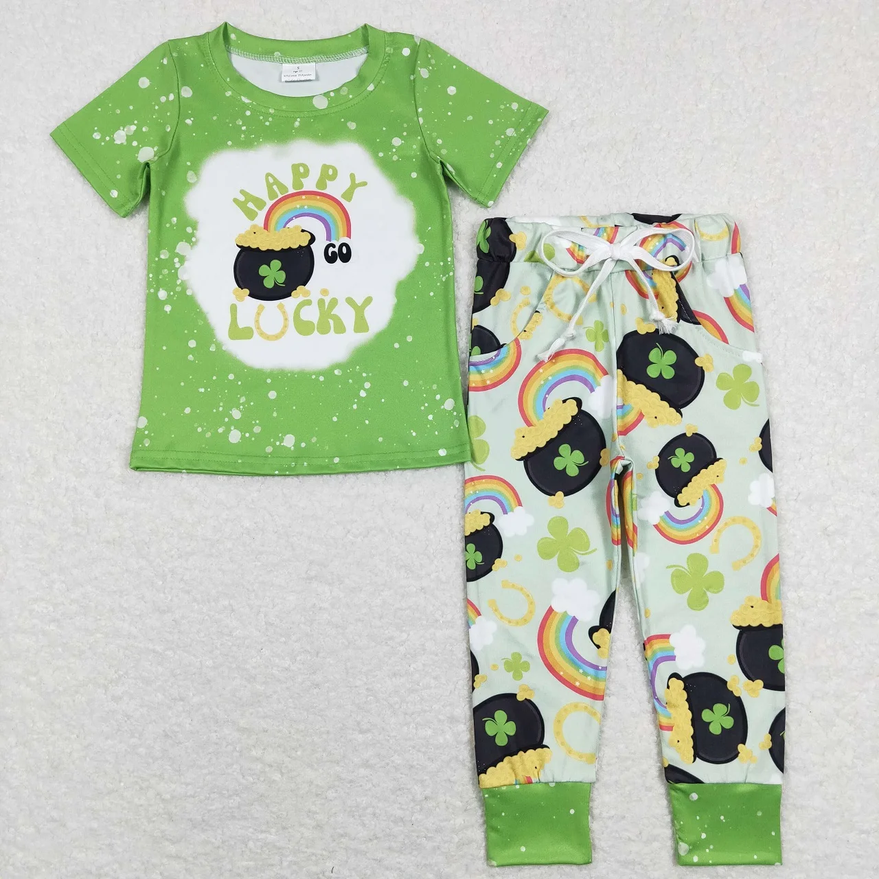 Wholesale Toddler Green Shirts Kids Clovers Bell Pants Outfit Matching Baby Boy Girl Set Children St. Patrick's Day Clothes