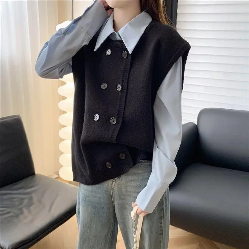 

Жилет-куртка LazyChic, вязаный, женский, осенний, оверсайз, повседневный, на двубортной застежке, молодежный, модный, новинка 2026, свободный крой