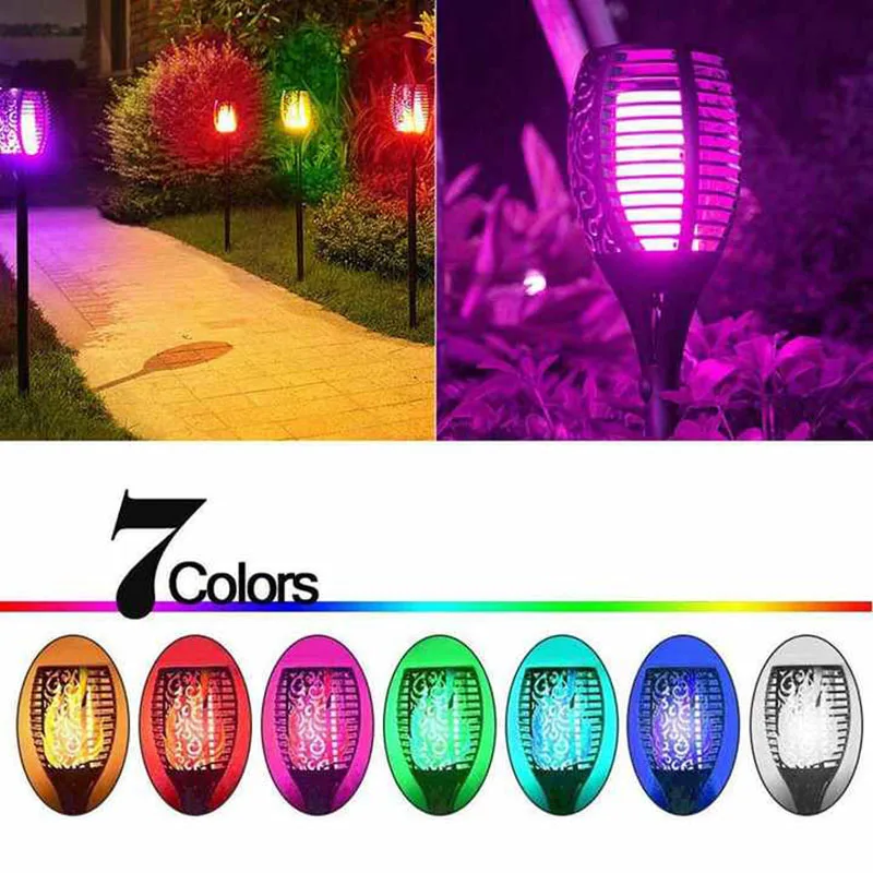 7 Colors Solar Torch Light with Flickering Flame Waterproof Halloween Lights Decorations Decor for Garden, Yard, Porch