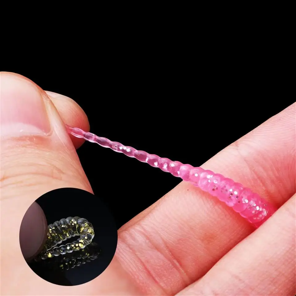 Rooblinos 20pcs Single Needle Tail Worm Micro 44mm Fishing Lure Ajing Small Rockfish Silicone Isca Artificial Bait Luminous Jig image 2