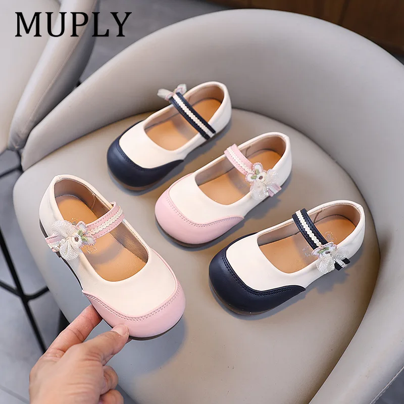 Princess Girls Shoes Kids Leather Shoes For Medium Big Girl Children Casual Flats Floral Flowers Shoes For Wedding Birthday Show