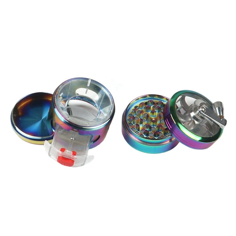 4 Layers Herb Grinder Hand Cranked Clear Top Grinder Smoke Crusher Crusher Crank Pollinator With Drawer Spice Grinder B