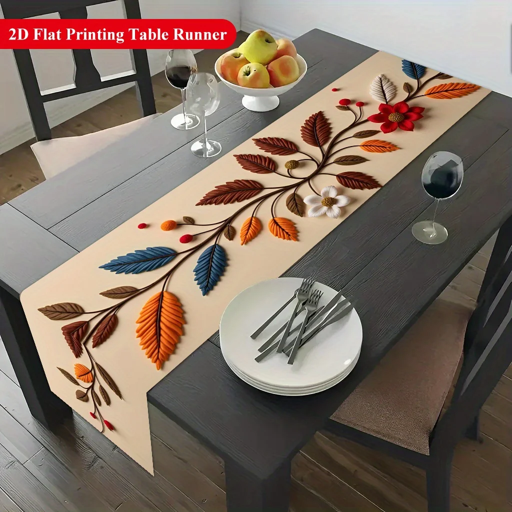 1pc Branches Leaves Flowers Table Runner Holiday Party Decorative Cloth for Home Kitchen Dining Office Living Room Dinner Table
