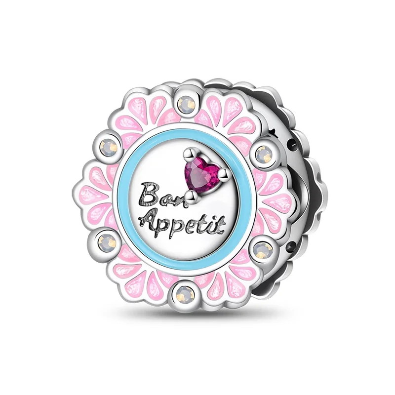 

925 Sterling Silver Pink Circle Lace Plate Charms Beads Fit 3mm Original Bracelet DIY Women Exquisite Birthday Jewelry Gifts