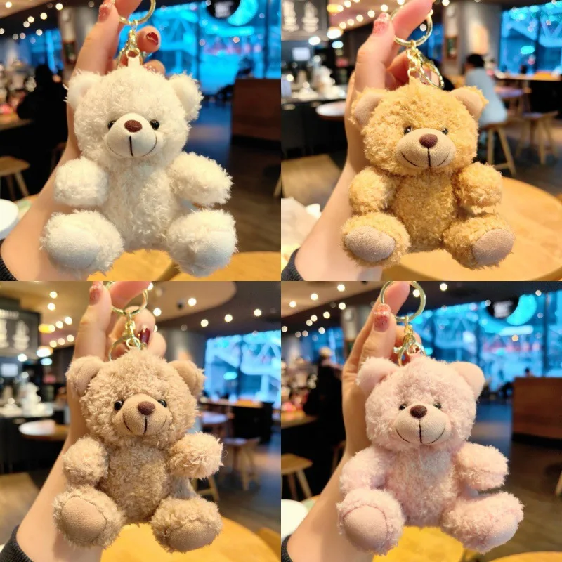 

1Pcs 12cm New Curly Teddy Bear Soft Stuffed Plush Doll Toy Little Bear Keychain Key Chain Bag Pendent Accessories Kids Gift