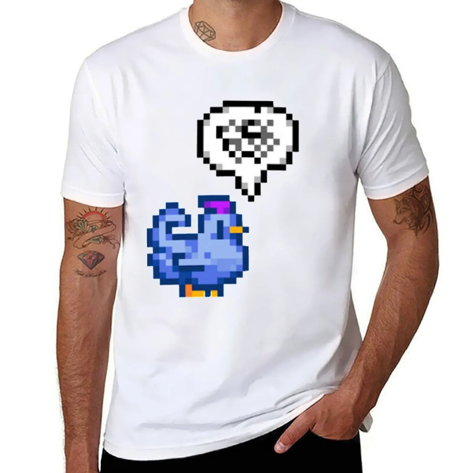

Grumpy Blue Chicken Stardew Valley T-Shirt cotton tshirt 100% man t shirts cotton T-Shirt