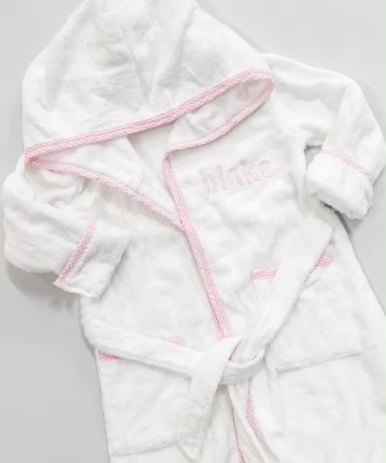 Musbala White Terry Cloth Hooded Bath Robes With Pockets Kids Boys And Girls Luxury Spa Robes