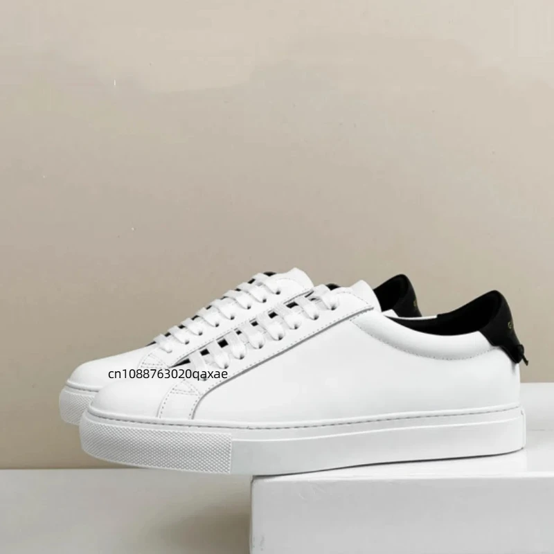 Little white shoes, low cut men's genuine leather, women's black tailed and white tailed cowhide, classic and simple casual coup