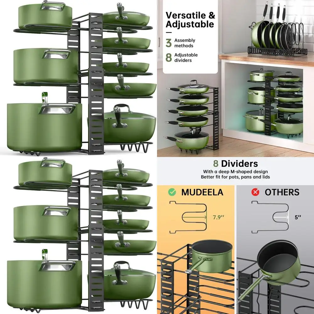 

Adjustable 8-Tier Cabinet Pot Rack Organizer, Expandable 11.65-19 for Kitchen Storage