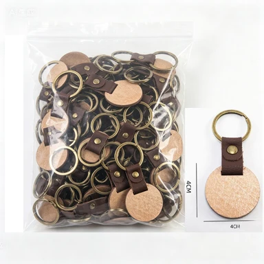 100 stuks Blanks Hout PU Lederen Sleutelhangers Houten Sleutelhangers Laser Gegraveerde Sleutelhangers voor Auto Ornament Geschenken DIY Accessoire Naamplaatje