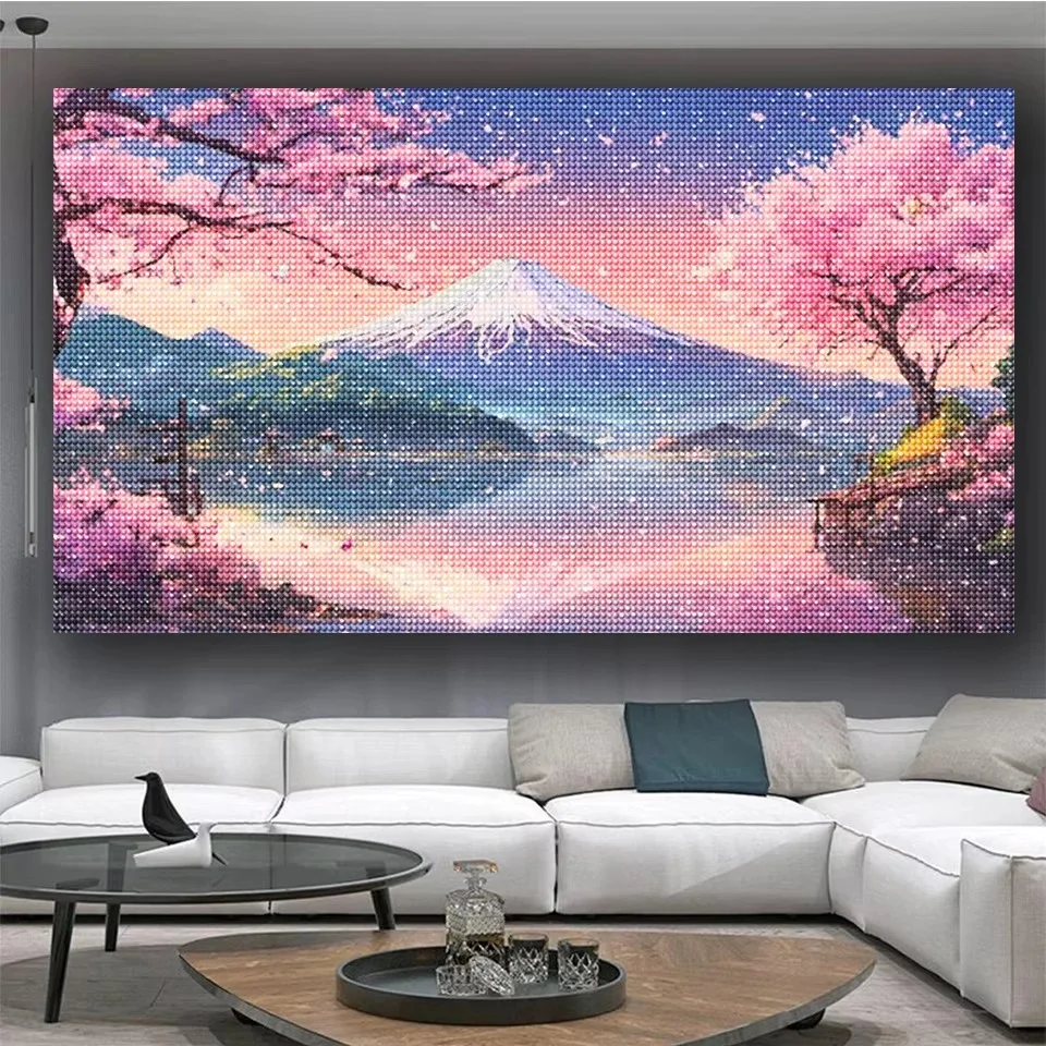 Diamond Painting DIY Japanese Volcanic Sakura Landscape Diamond Mosaic Kit Full Square Round Handmade Rhinestone Cross Stitch
