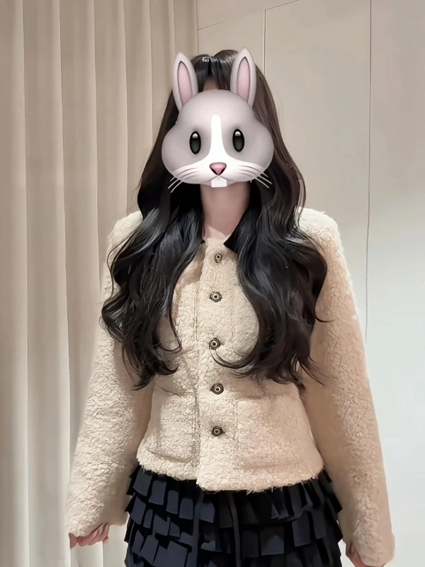 

Faionable Lamb Fur ort Jaet Stand Collar Spring 2026 Women's Premium Quali Outerwear Cact Size Sli Top