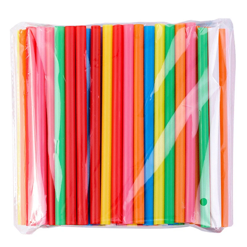 Disposable Color Thick Straw Creative Flat Mouth Milk Tea Straw Colors Bar Cocktail Cola Straw Party Kitchen Wedding 100PCS