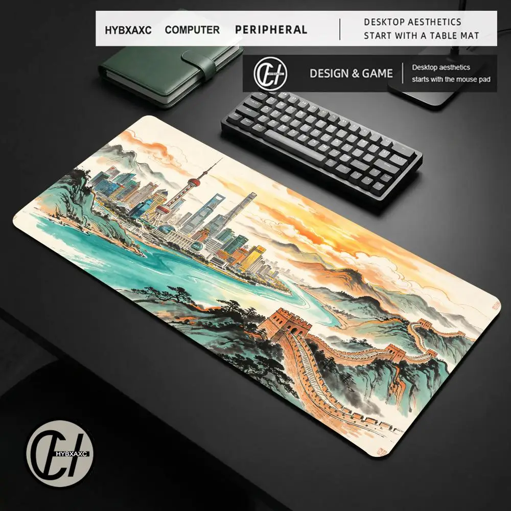 HD Chinese Style Ink Painting Mouse Pad Gaming XL Computer Large Custom Mousepad XXL Natural Rubber Office Non-Slip Soft Laptop