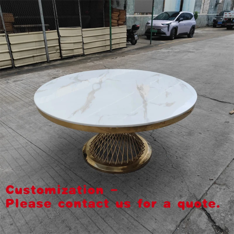 

Customize.Hotel Wedding Furniture Round Event Party Table Modern Luxury Stainless Steel Gold Marble Top Wedding Table