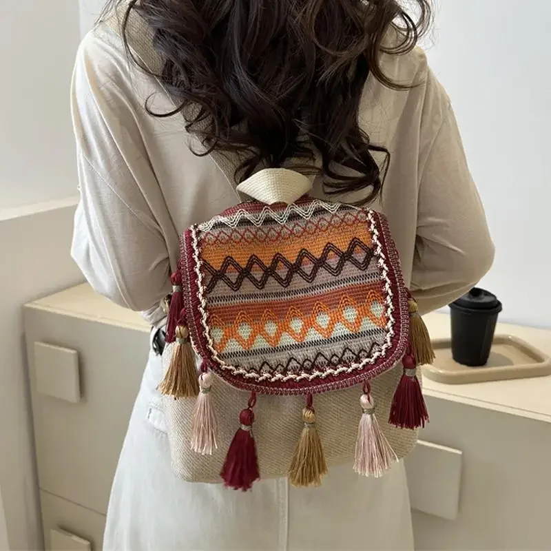 

Xiuya Aesthetic Design Womens Backpack Fashion Tassels Small Canvas Bag 2024 Fashion Trend Light Weight Versatile Backpack