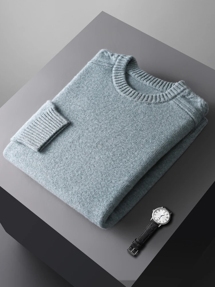 Pulôver masculino com gola redonda 100% lã pura suéter jacquard ombro caxemira outono inverno grosso retrô casual malhas roupas tops