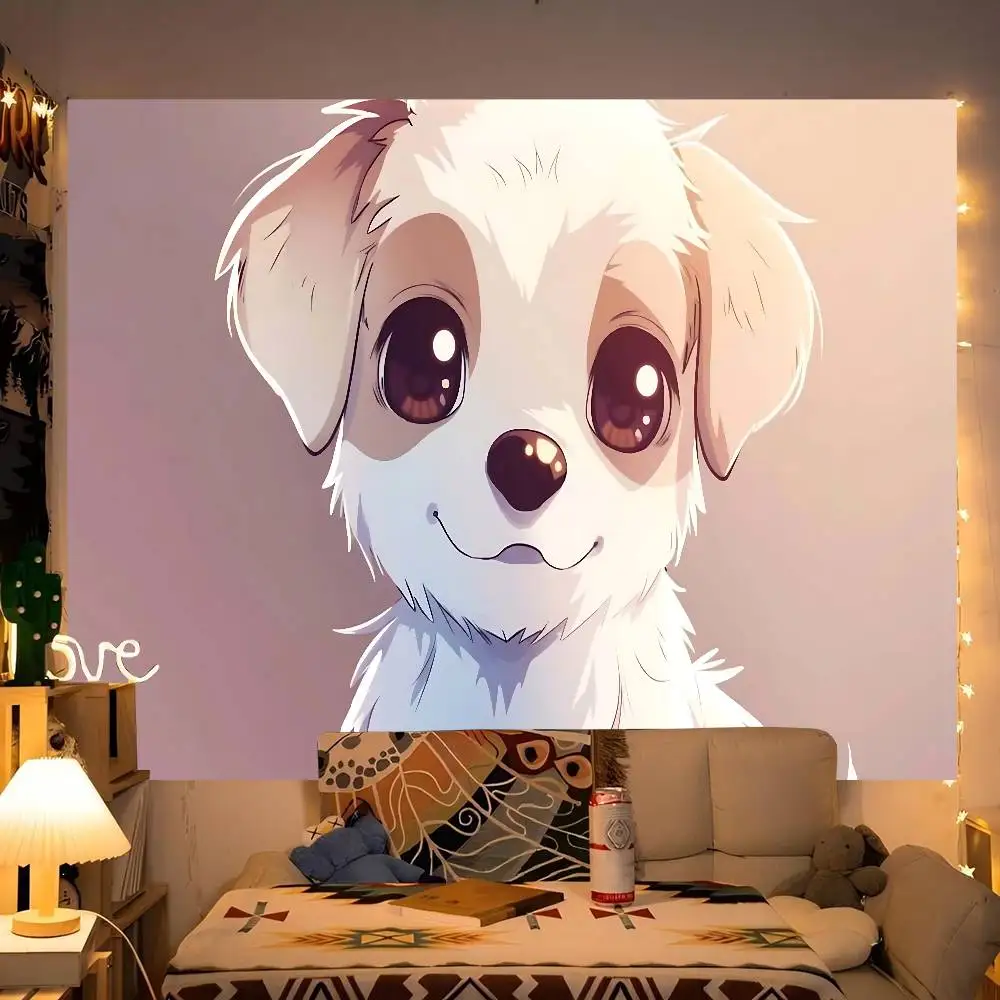 لطيف الكلب نمط الرسوم المتحركة عيد ميلاد سعيد خلفية خلفية الفينيل المرأة حفلة عيد ميلاد كعكة الجدول الزينة