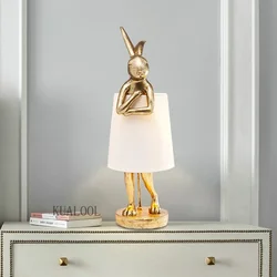 Nordic Shy Rabbit Table Lamp Upright Standing Desk Lamp Resin Animal Lamp for Living Room Bedroom Table Light Art Decor Lighting