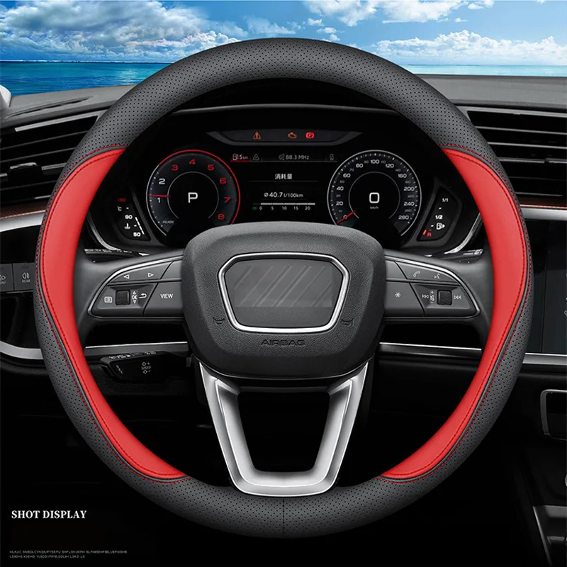 Full Leather Cover for All Seasons Auto Steering Wheel Cover Ultra-Thin Non-Slip Round Breathable Car Steering Wheel Protector