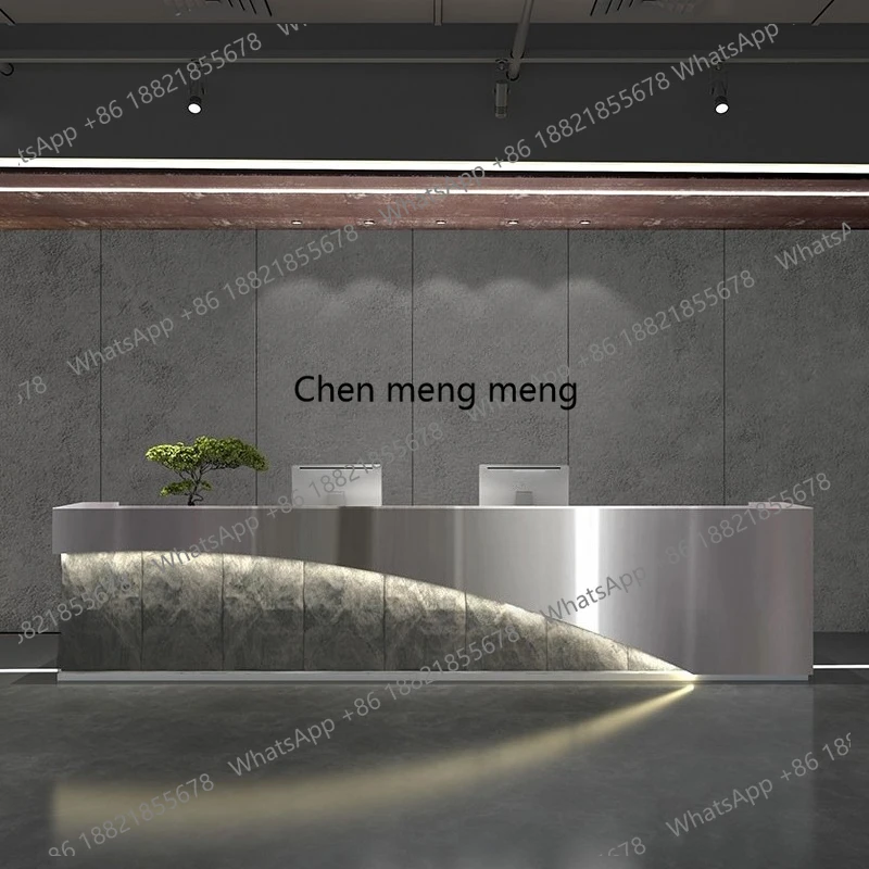 Industrial vintage reception desk Stainless steel gym billiards Bar counter minimalist design balcão de lojas interior furniture
