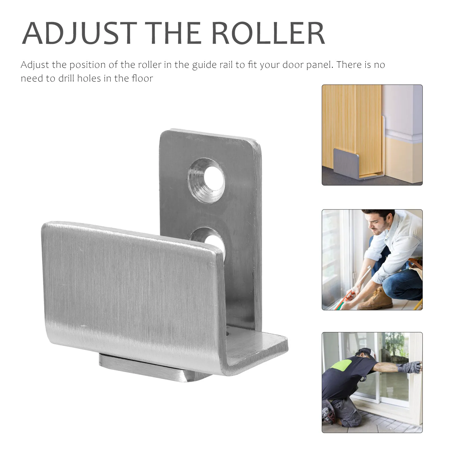 2Pcs Barn Door Floor Guide Stainless Steel Adjustable Sliding Bottom Floor Guide Anti-Corrosion Smooth Sliding Track Stay Roller
