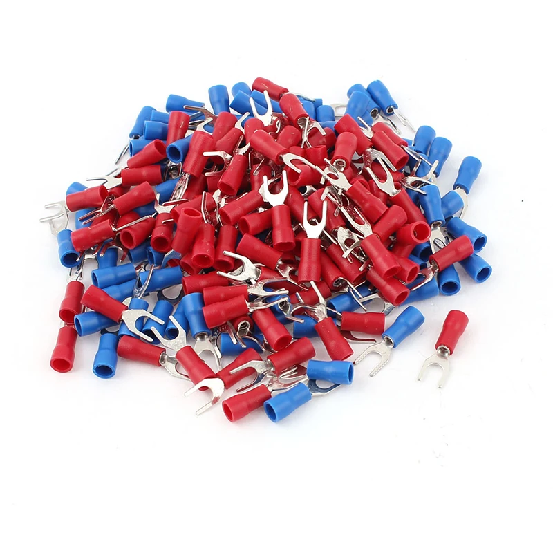 200pcs SVS 1.25-4 Fork Spade Terminal Connector 22-16 AWG Wire Cable Connector Insulated Cord Terminal