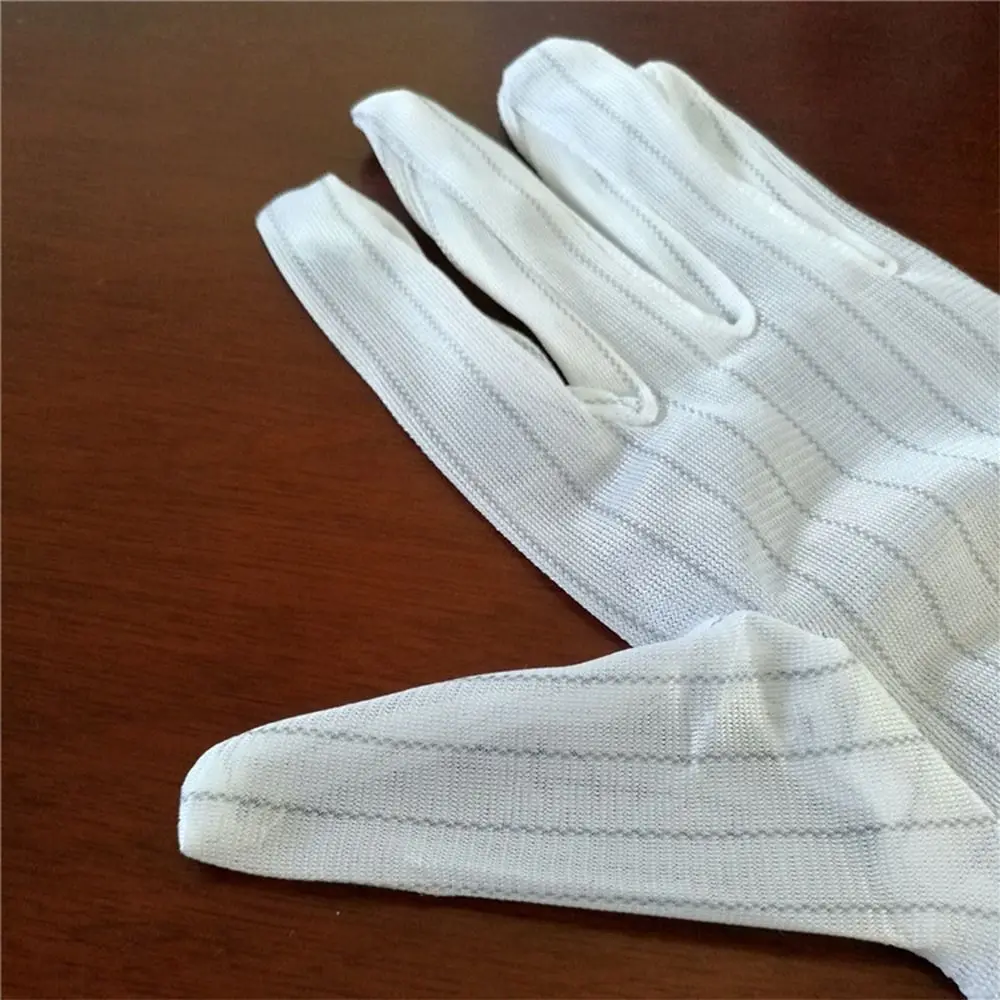 Anti-static Nylon Work Gloves Thin Double Sided Stripes White Safety Gloves Dust-proof Non-slip Electronics Factory Supplies