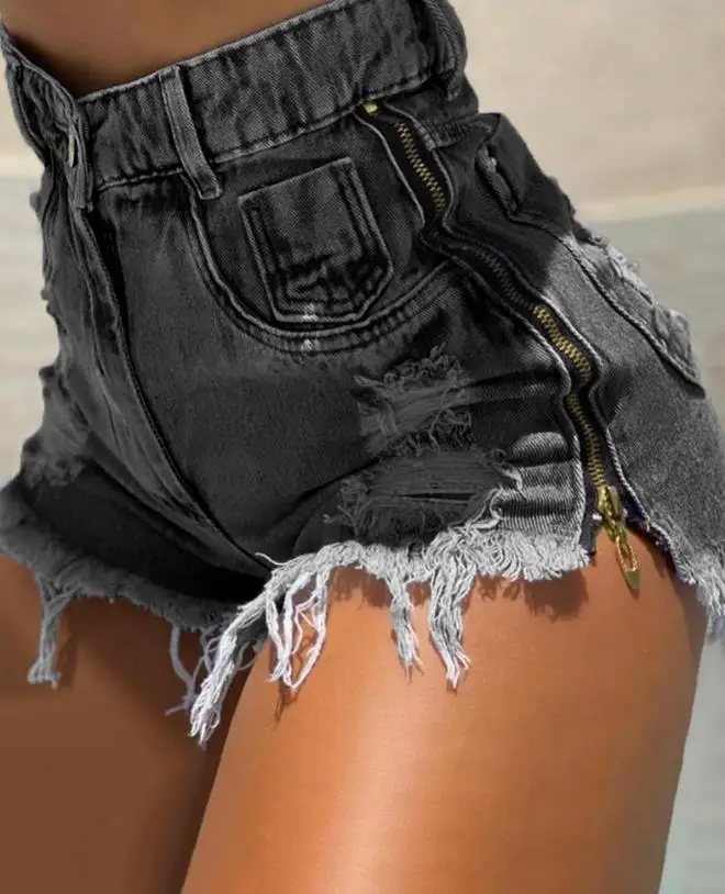 Calças jeans urbanas chiques femininas 2024 verão outono mais recente zíper lateral bainha crua shorts jeans franja acima do joelho calças de