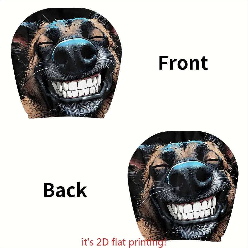 2pcs Grinning German Shepherd Printed Car Headrest Covers 100% Polyester Washable Protective Neck-Friendly for Long Road