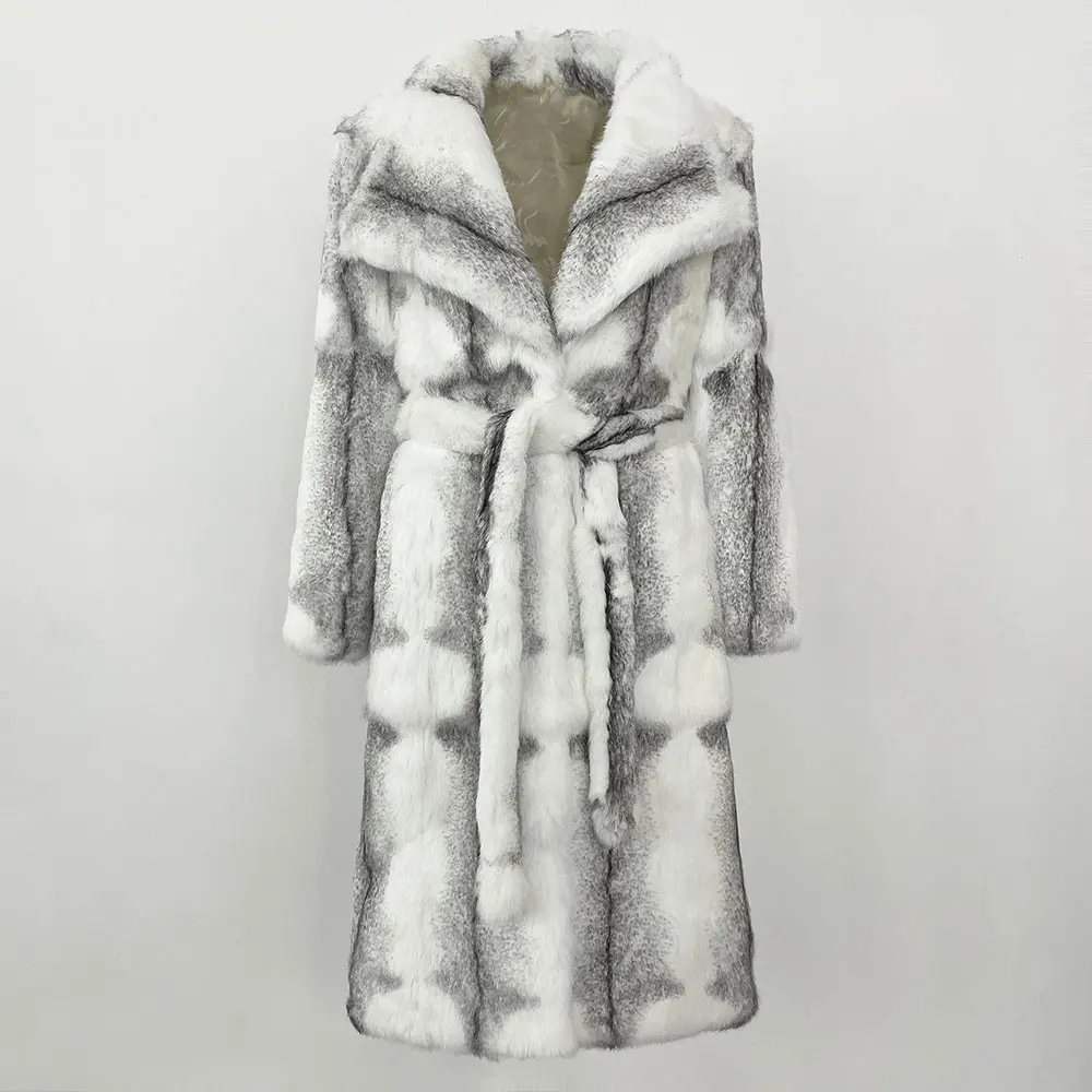 معطف فرو أرنب حقيقي مع حزام للنساء ، جاكيت منفوخ بسيط ، معطف نسائي فاخر ، جاكيت طويل منفوخ ، جديد ، #2