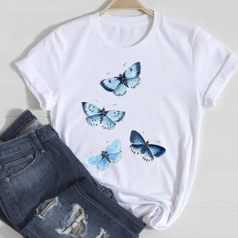 

Women T shirt Butterfly Graphic Sweet Fashion Trend Cute Printing Cartoon Lady Clothes Tops Tees Aesthetic Female T-Shirt 2022