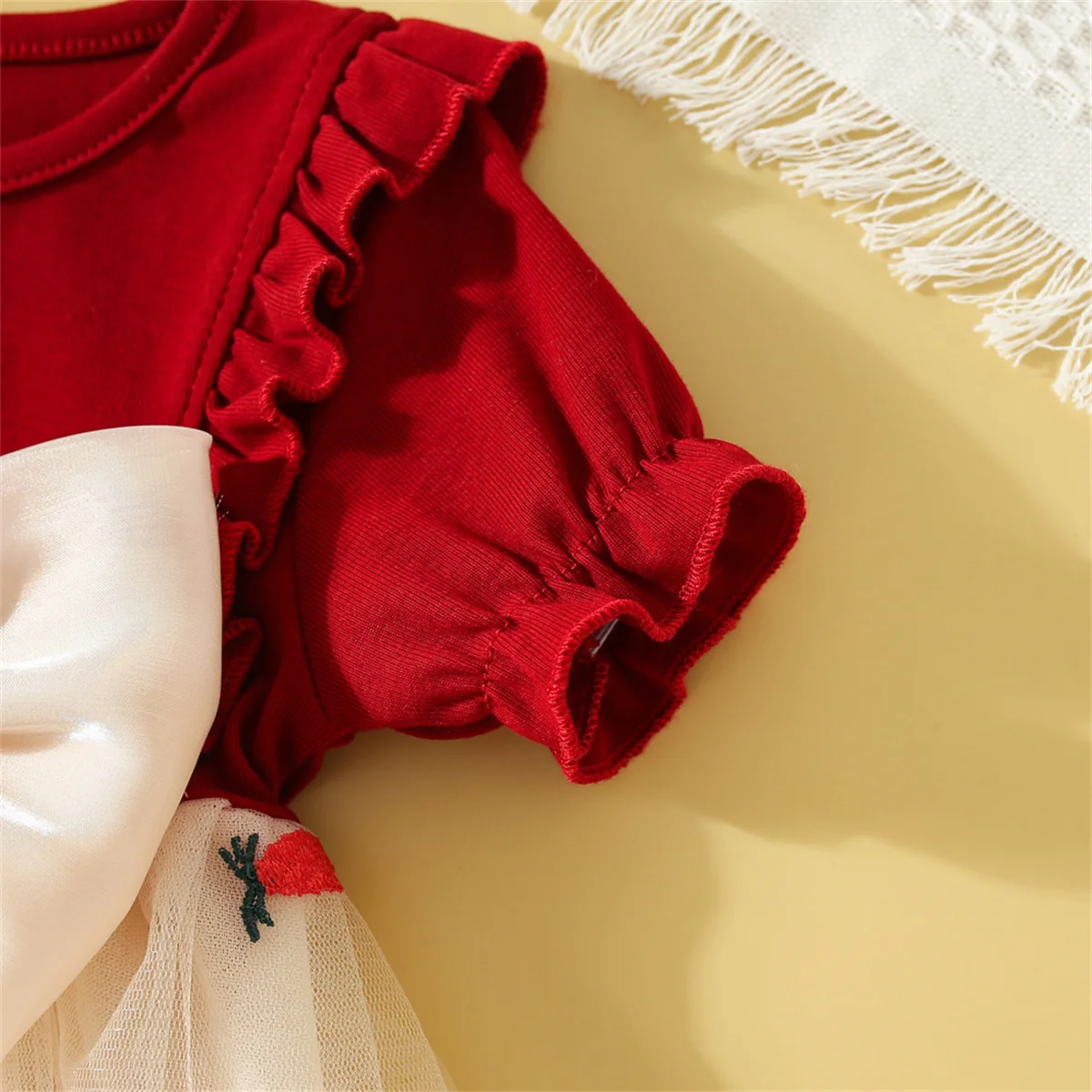 Baby Girl Newborn Clothes Cotton Red Short Sleeve Mesh Dress Baby Girl Korean Style Sweet  Birthday Dress for Kids Girl