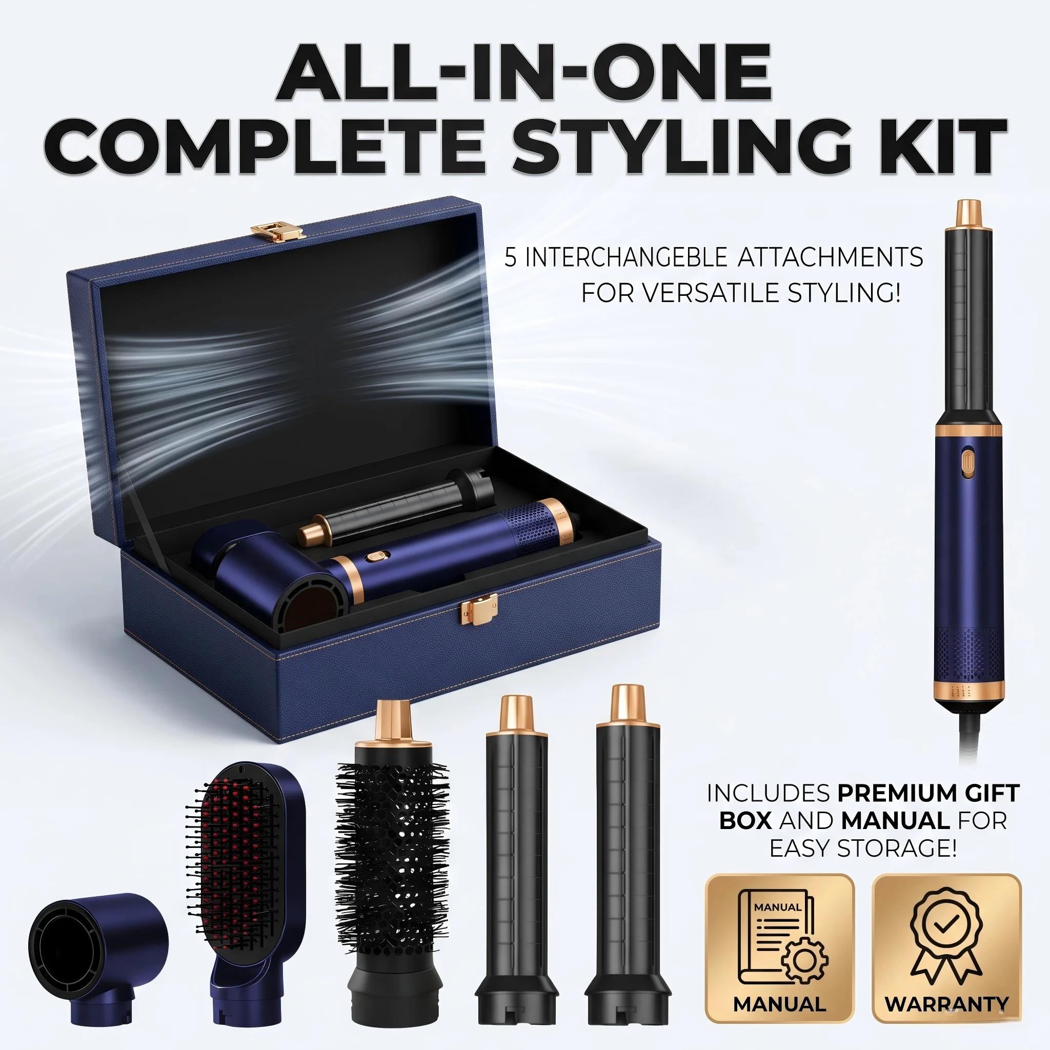 Five-in-one Hair Styling Comb, Featuring Heat Styling and Negative Ion Technology - a Multi-functional Blow Dryer, Curling Iron