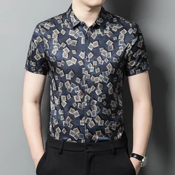 Print Mens Designer Clothes Silk Shirt Short Sleeve Regular Fit Summer Fashion Quality Smooth Comfortable Camisa Masculina M-4XL