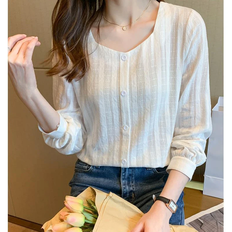 Women Korean Style Square Collar Chic Blouse Spring Autumn Casual Solid Elegant Shirts Long Sleeve Loose Tops Blusas Para Mujer