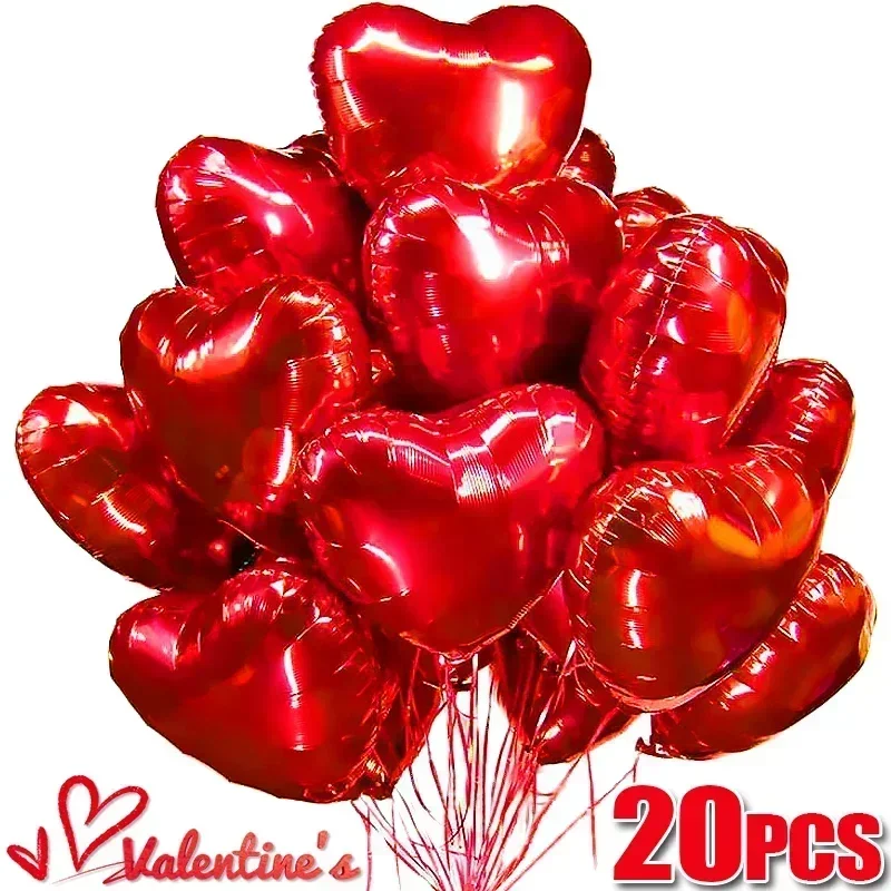 Globos de helio para el Día de San Valentín, película de aluminio, espejo de Metal de Color rojo, corazón de amor, decoración de fiesta de boda, 18 pulgadas