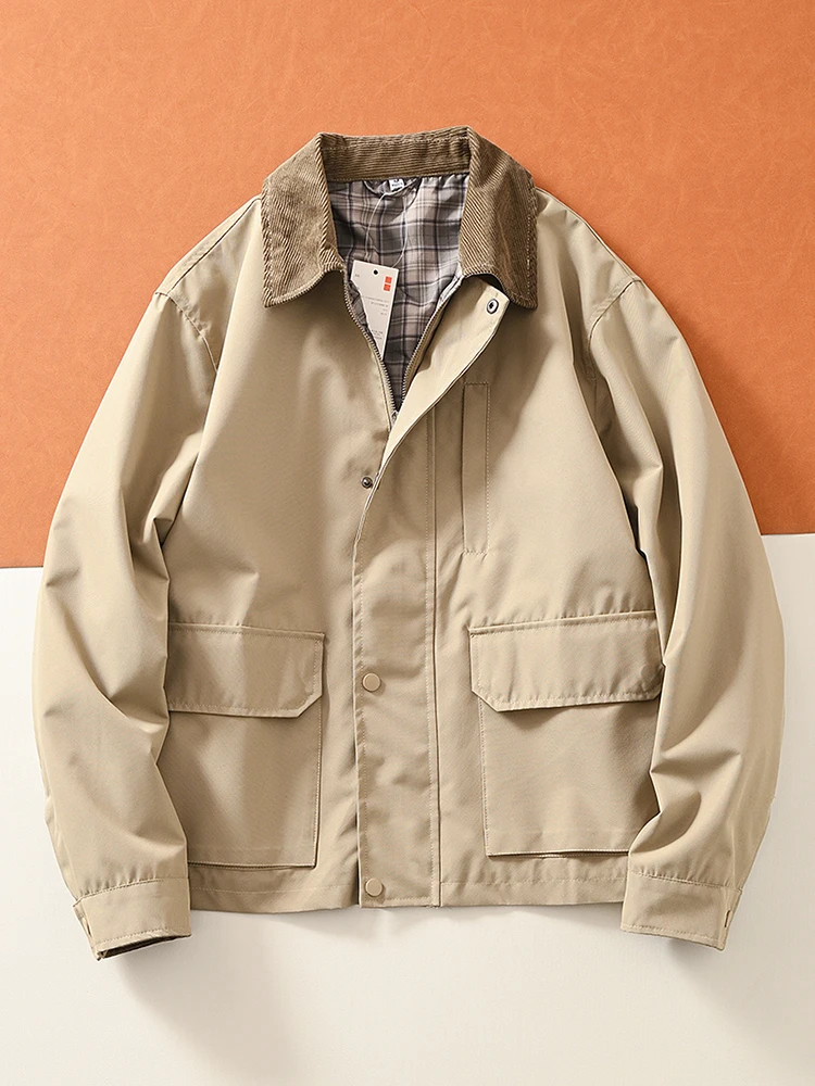 

Casual Briti Sle Men's Jaet ort Length with kets Flip Collar Loose Fit Spring Faion Urban Sle Coat for op