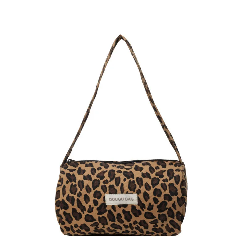 Trend Lazy Leopard Pattern Canvas Underarm Single Shoulder Crossbody Small Women's Bag 2024 New Handbag Large Capacity Bag