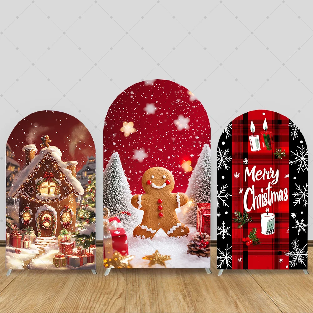 

Christmas Happy Gingerbread Man Theme Arch-shaped Background Cloth Holiday Party Family Photo Background Set Home Decoration
