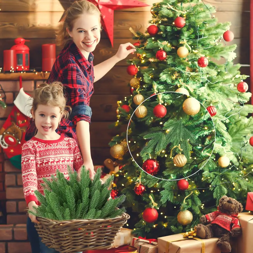 50 pezzi rami di pino artificiale Natale finto pino verde steli finti cedro pinoli aghi plettri artigianato vacanza decorazione della casa