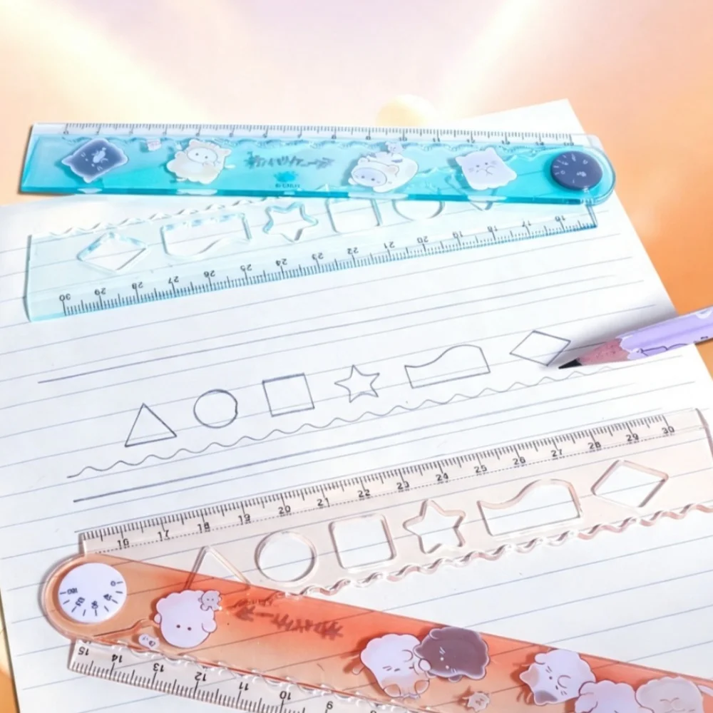 Multi-function Folding Ruler Cartoon Gradient Geometric Pattern Wavy Line Straight Ruler Drawing Ruler Stationery Measuring Tool