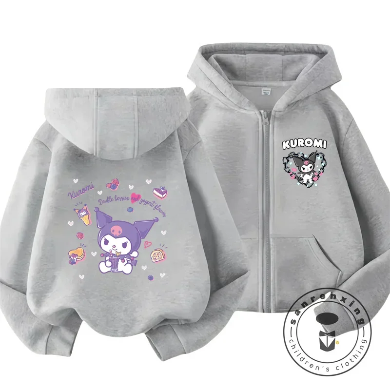 Hello Kitty Kuromi Cartoon Boys and Girls 3 14 Years Old Kawaii Street Casual Sweatshirt Children\'s Outdoor Sports Zipper Hoodie