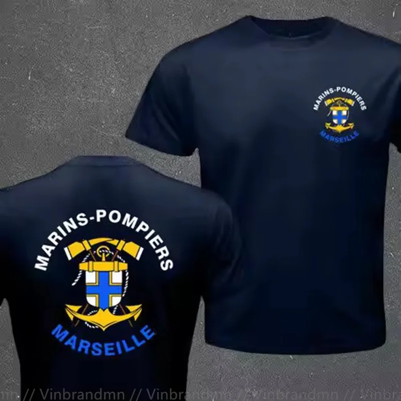 French Marins Pompiers Marseille Naval Fire Battalion T-shirt Men Short Sleeve Casual 100% Cotton T Shirt Fashion Classic Tshirt