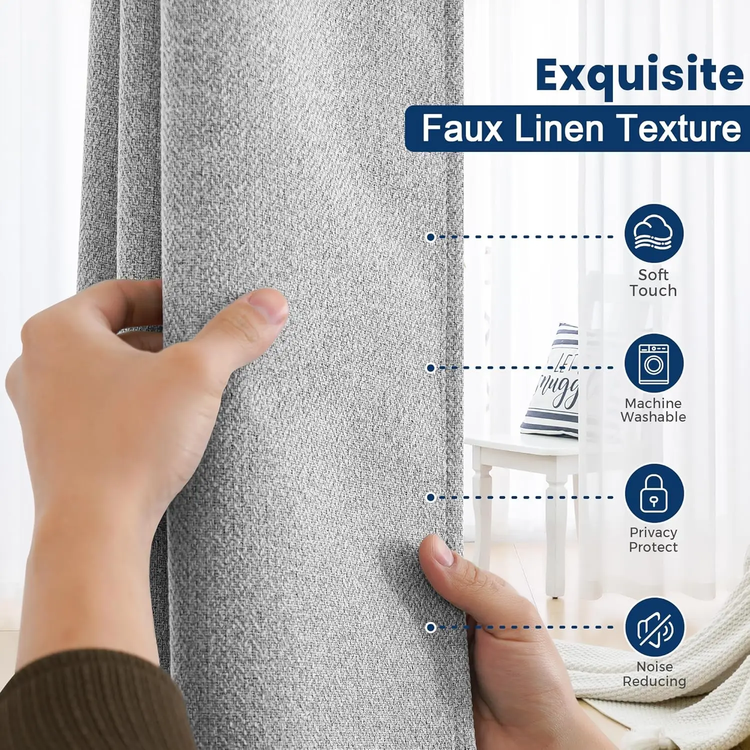 Light Blocking Curtains Self-adhesive Linen Curtains Rental House Curtains Top Seam Light Blocking Window Treatment