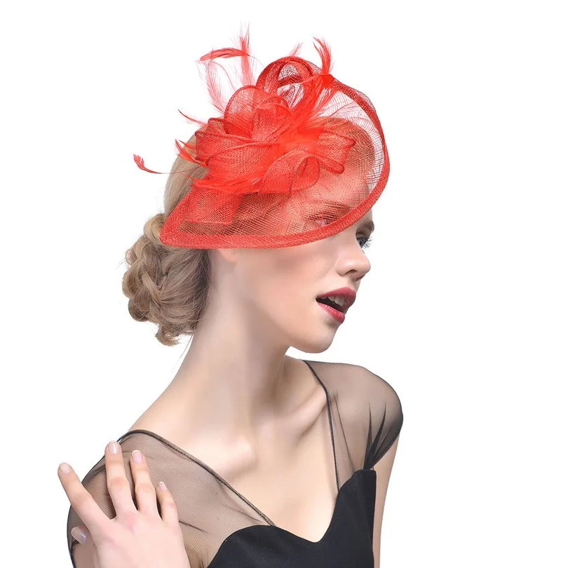 Fashion Mesh Fascinators Hat Women  Wedding Cocktail Tea Party Solid Flower Feather Fascinator Headwear Hair Clip