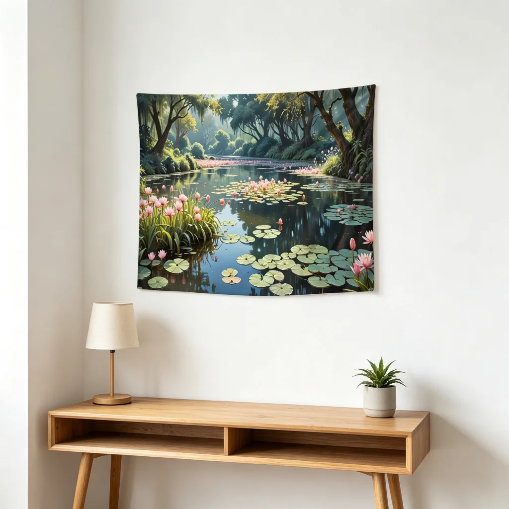 1PC Forest Lake Print Backdrop Banner, Bedroom Living Room Photo Background, Polyester Wall Hanging, Home Decor, Wall Art