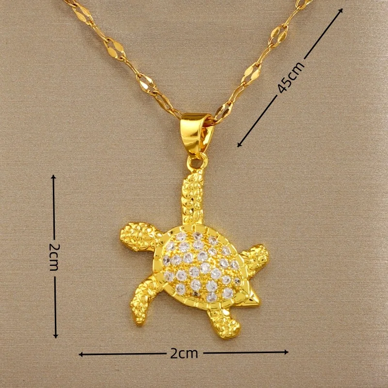 Vintage Stainless Steel Chains Cute Water Drop Sea Turtle Pendant Necklaces For Women Crystal White Zircon Ocean Animal Jewelry